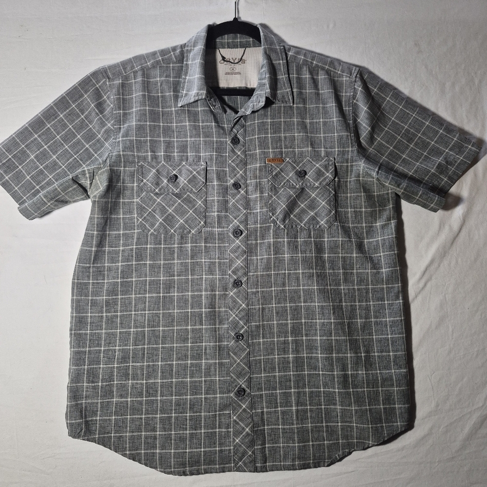 Orvis Men's Grey Plaid Short-Sleeve Button-Up Shirt Medium